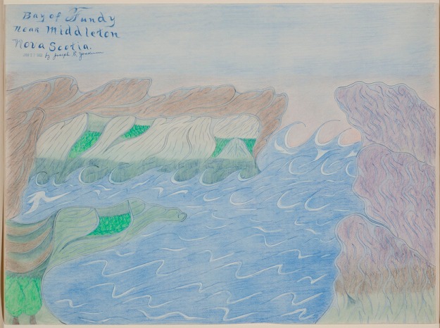 Joseph Yoakum, Bay of Fundy near Midleton Nova Scotia, 1966, pencil and ballpoint pen on paper, 18x24 in